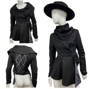 Black Lace-Back Asymmetric Women's Coat